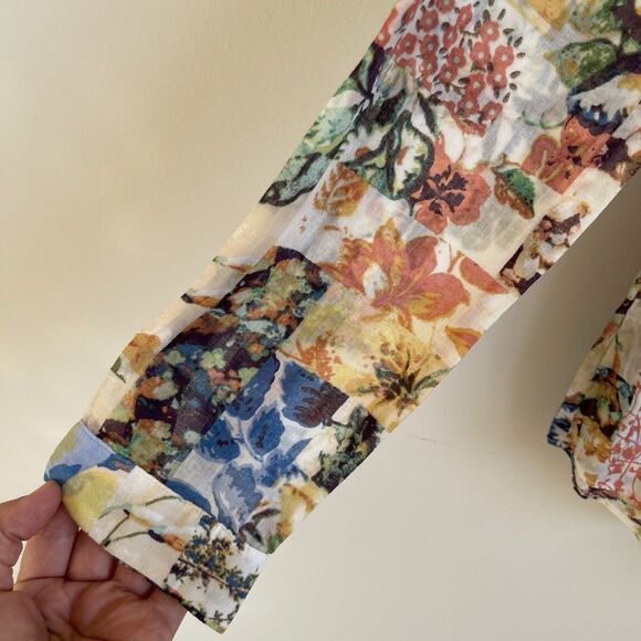 Anthropologie Maeve Abella Blouse Floral Patchwork Crochet Trim Top Size 0 - Picture 7 of 16